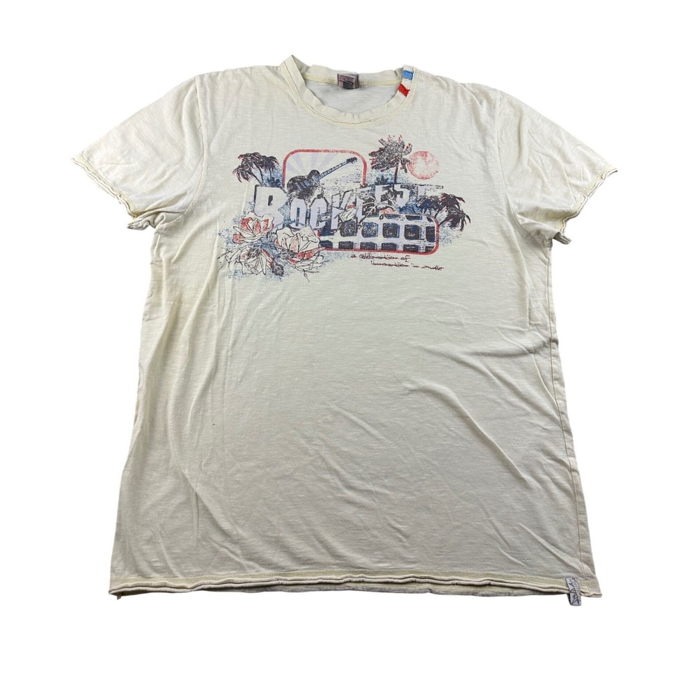 Vintage Buffalo David Bitton T-Shirt Men L Cream Short Sleeve Grunge Rockfest